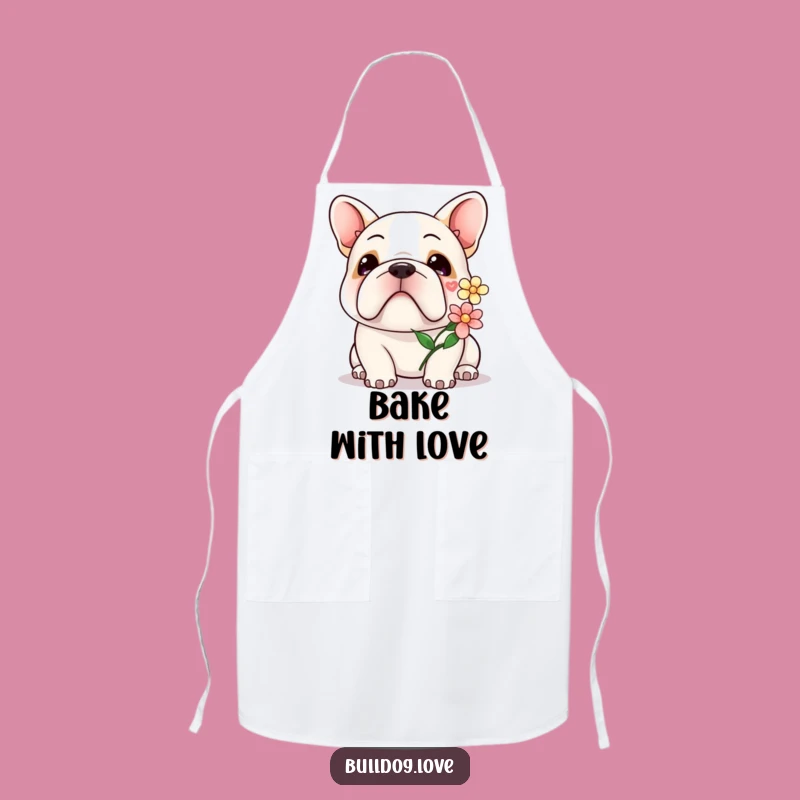 Kawaii Bulldog Flower Apron: Gentle Chef Dog, Perfect Kitchen Gift