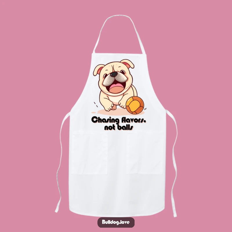 Funny Bulldog Ball Chase Apron: Kitchen Fun for Energetic Cooks