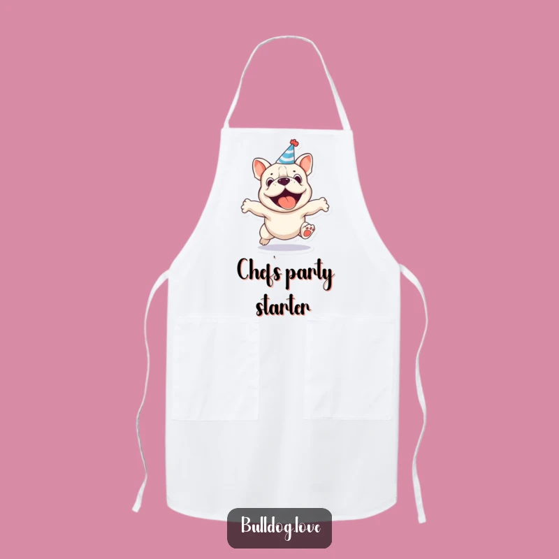 Festive Party Bulldog Funny Apron - Chef Dog Celebration Kitchen Gift