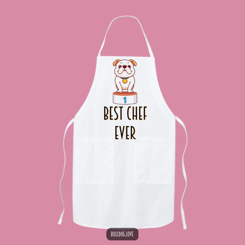 Funny Bulldog Chef Apron: Proud Winner Bulldog with Medal, Practical Funny Gift for Cooks
