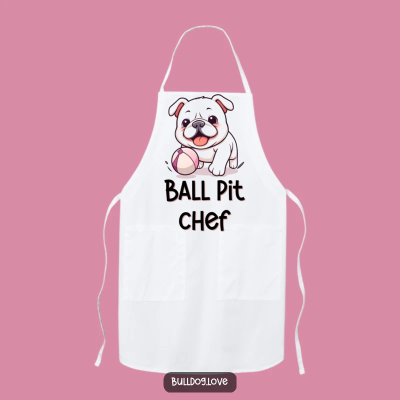 Funny Kawaii Bulldog Apron - Chasing Ball, Kitchen Fun Hilarious Gift