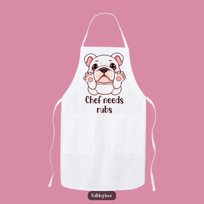 Funny Kawaii Bulldog Apron - Paws Up Belly Rub, Kitchen Fun Hilarious Gift