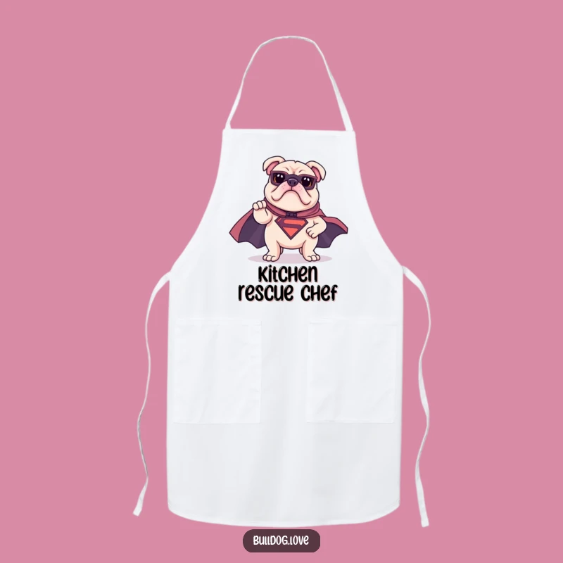 Funny Superhero Bulldog Apron: Heroic Pose Cape Chef Gear, Hilarious Gift