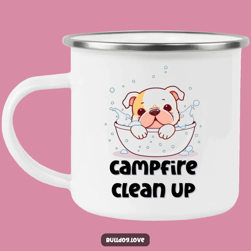 Funny Bulldog Bath Splash Camping Mug: Adventure and Clean Fun
