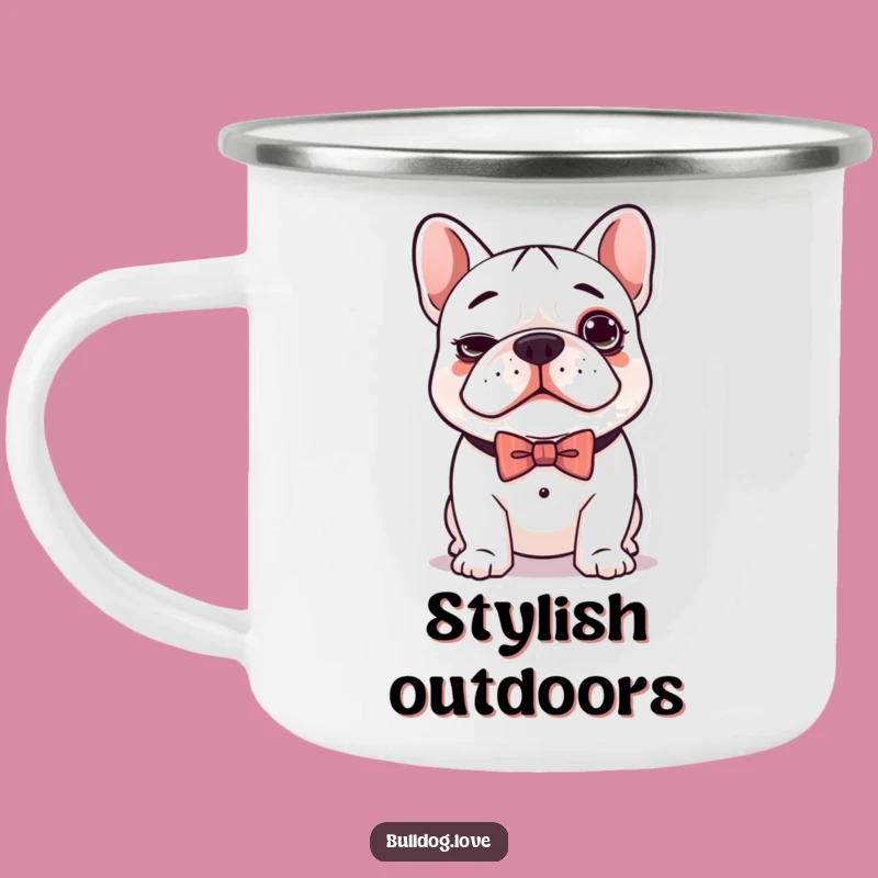 Funny Kawaii Bulldog Bow Tie Camping Mug - Adventure with Adorable Style