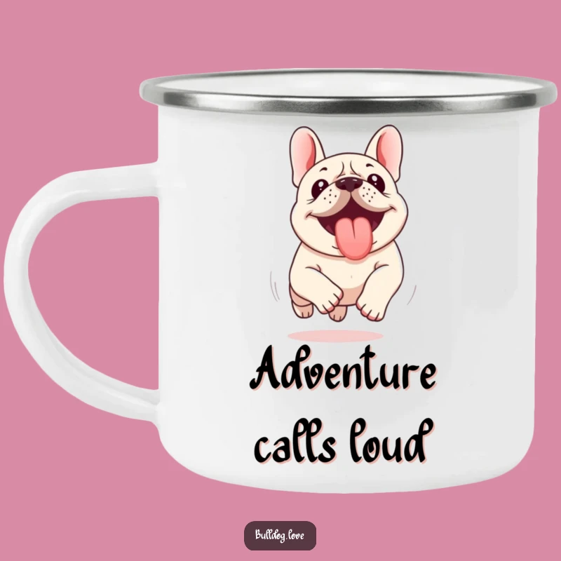 Funny Kawaii Bulldog Camping Mug - Tongue Out Running, Outdoor Hilarious Gift