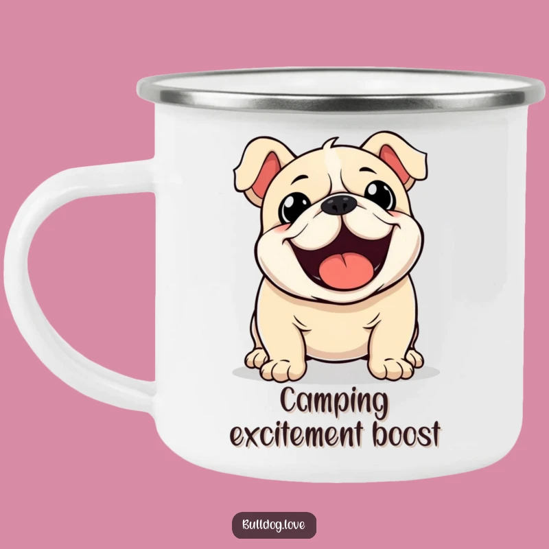 Funny Kawaii Bulldog Wagging Camping Mug - Excitement for Outdoor Adventures!