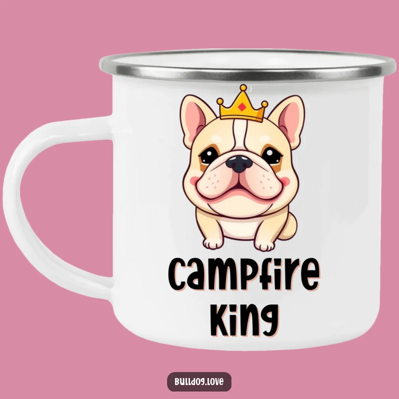 Funny King Bulldog Camping Mug: Royal Grin & Crown, Rugged Humorous Dog Adventure Gift