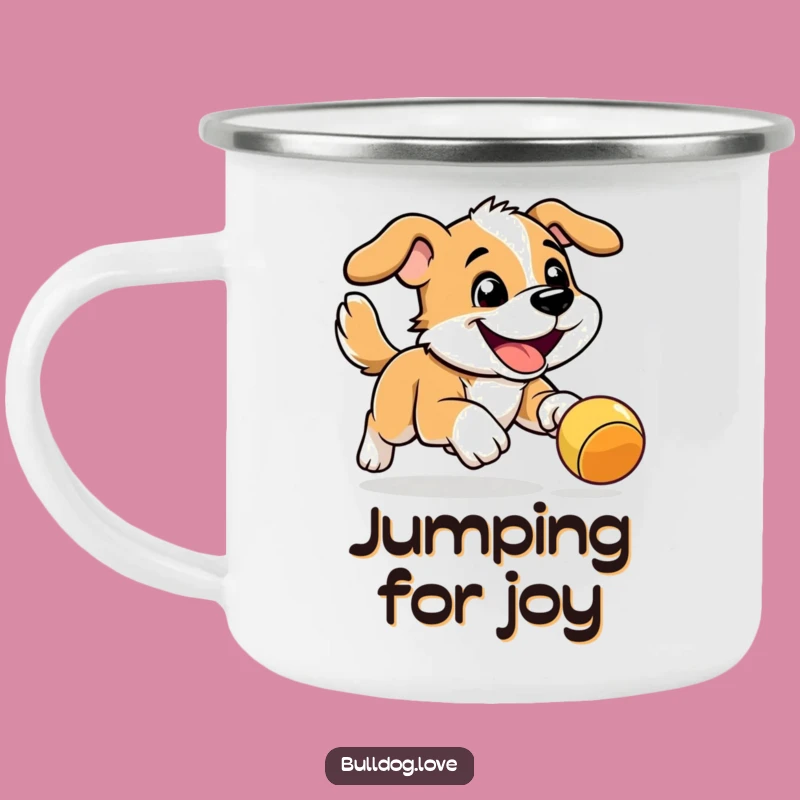 Funny Energetic Dog Camping Mug: Bouncy Toy Chase, Outdoor Adventure Gift