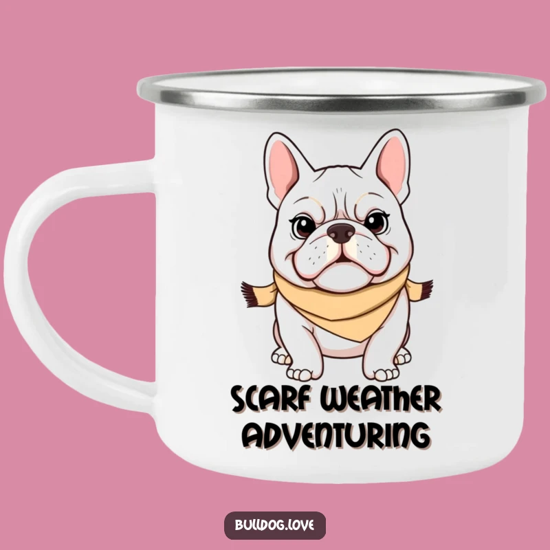 Funny Bulldog Scarf Camping Mug: Adventure Ready with Determined Canine Style Gift