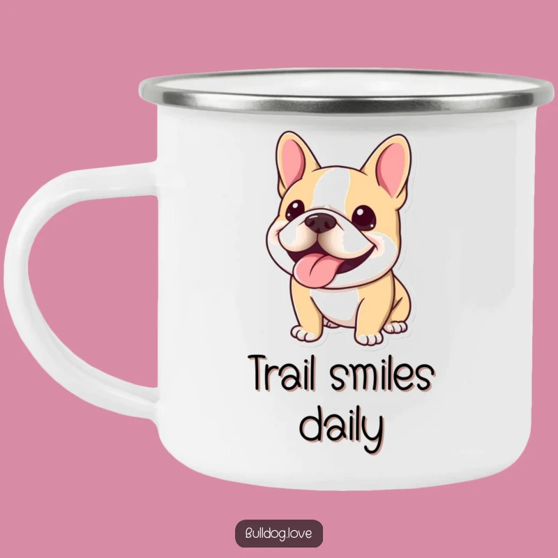 Funny Kawaii Bulldog Smile Camping Mug - Happy Sips for Outdoor Adventures!