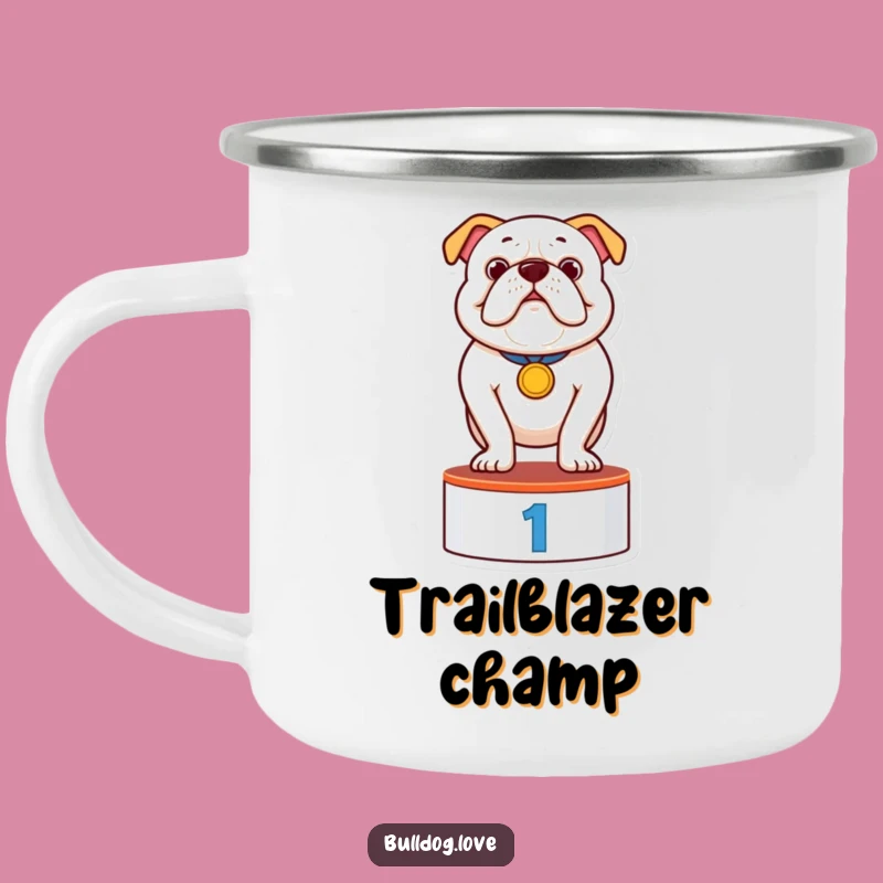 Funny Bulldog Champion Camping Mug: Durable Winner Bulldog with Medal, Ideal Funny Gift for Outdoors