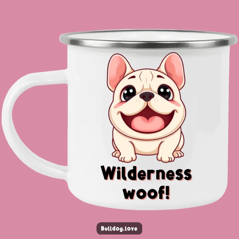 Funny Surprised Bulldog Woof Camping Mug: Durable Excited Dog with Wide Eyes, Ideal Funny Gift