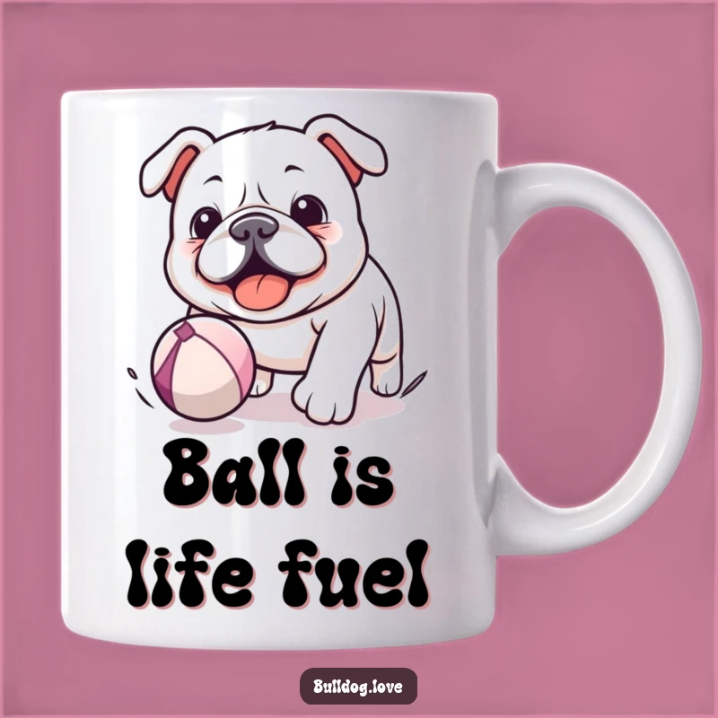 Funny Kawaii Bulldog Mug - Chasing Ball, Playful & Hilarious Gift