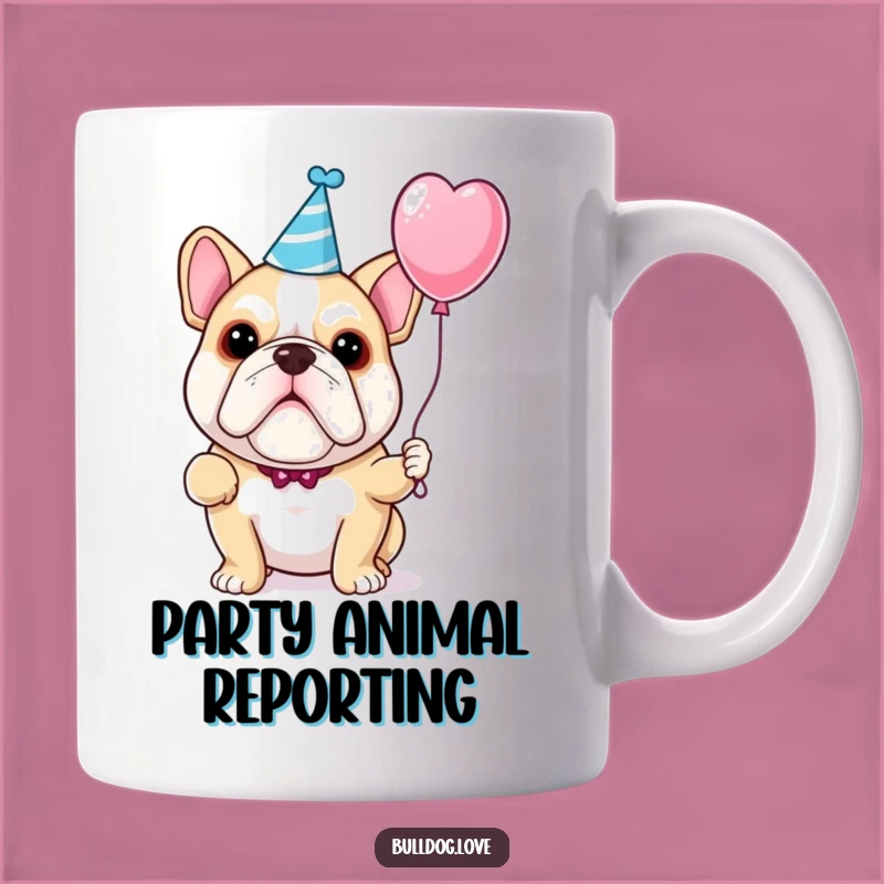 Funny Bulldog Party Mug: Festive Dog in Hat, Perfect Celebration Gift