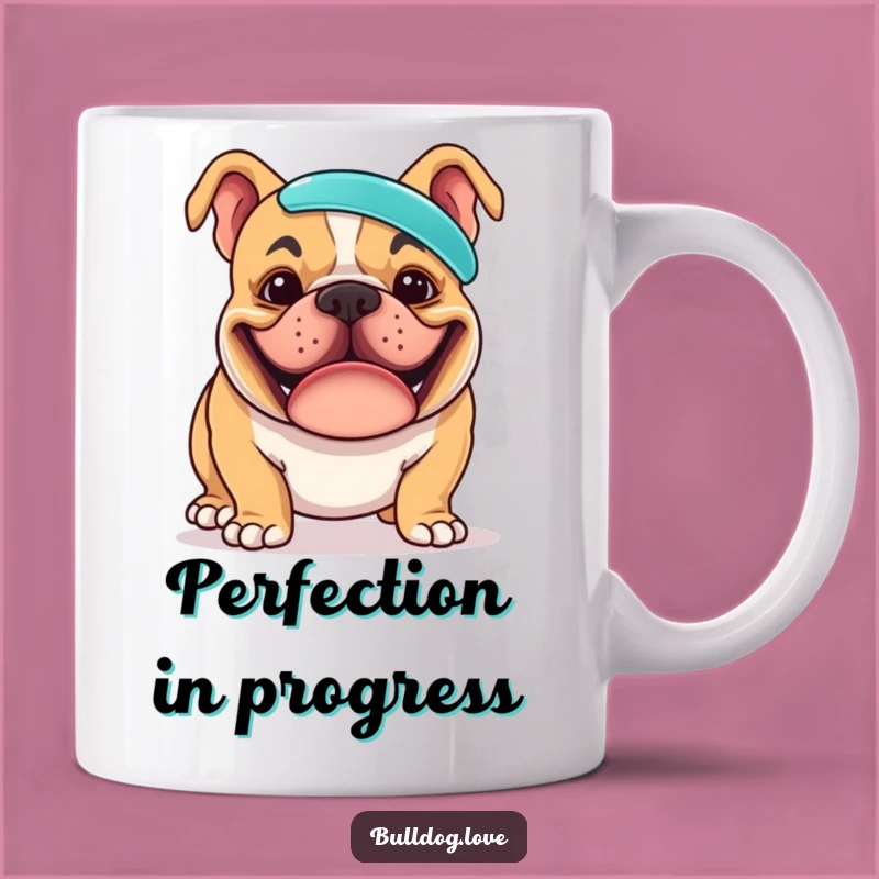 Funny Bulldog Frisbee Mug: A Goofy Dog's Balancing Act for Coffee Lovers