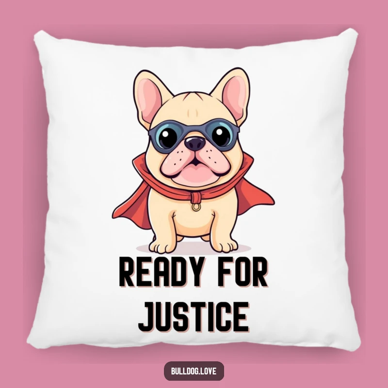 Funny Kawaii Bulldog Superhero Pillow - Huggable Heroic Comfort and Cuteness!