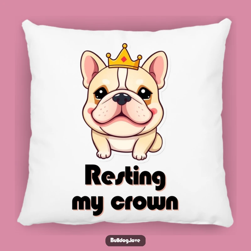 Funny King Bulldog Pillow: Royal Grin & Crown Comfort, Hilarious Dog Accent Pillow Gift
