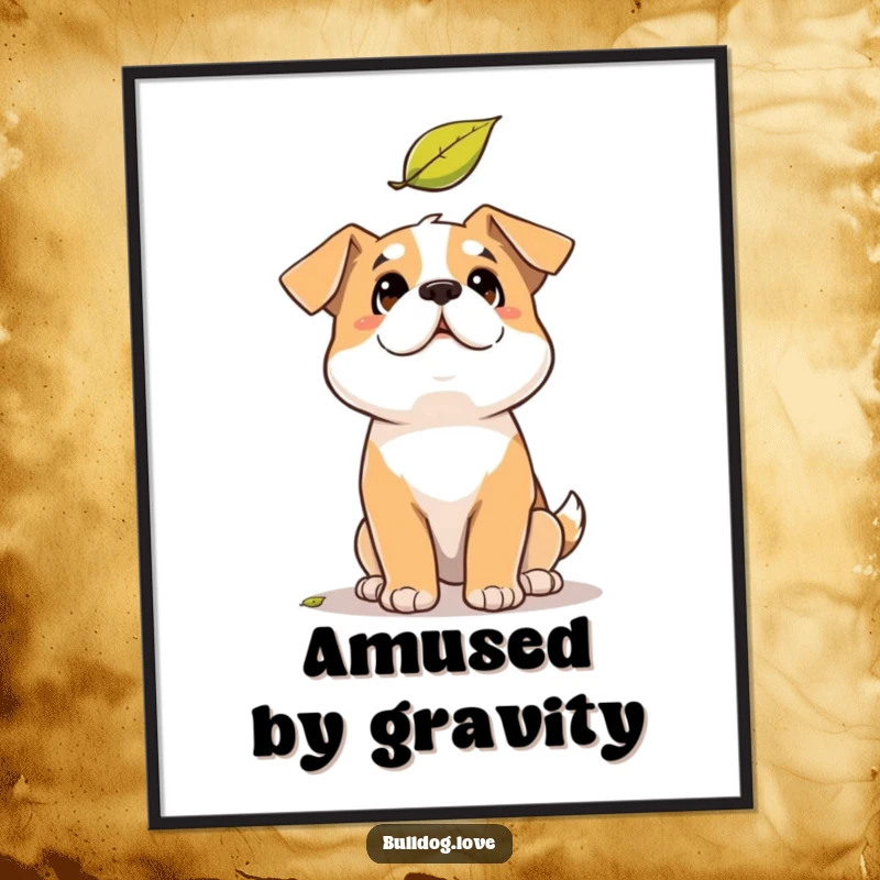 Funny Solid Dog Digital Art Print: Solid build dog looking up with comical amusement at a gently falling leaf.