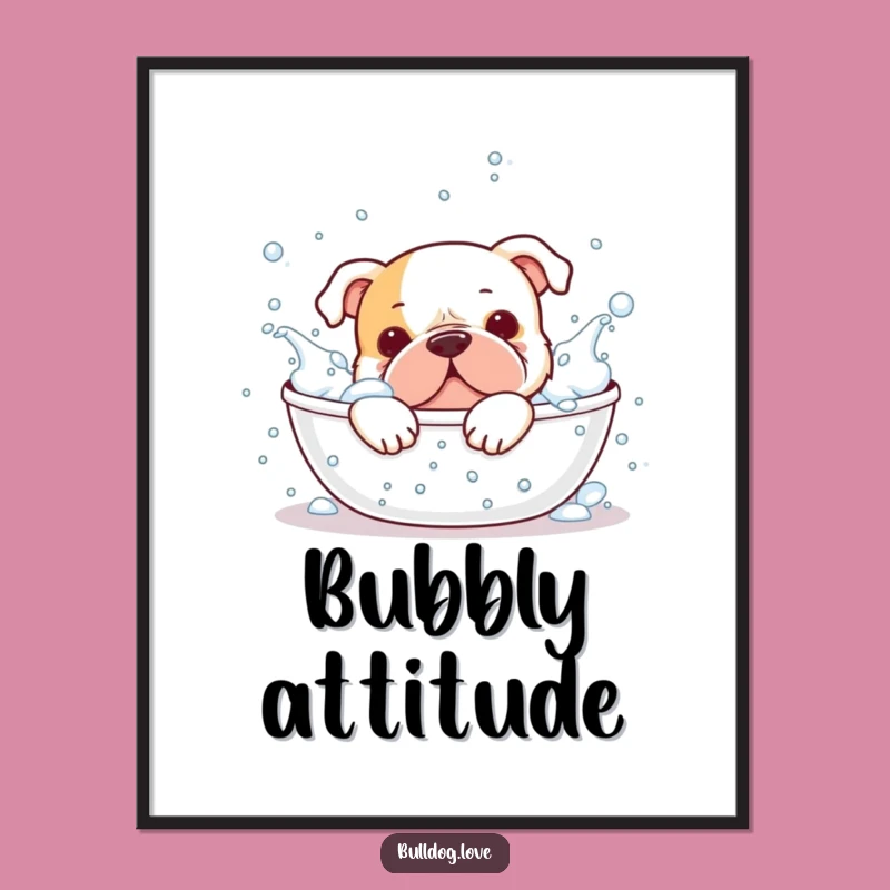 Funny Bulldog Bath Time Digital Art: Hilarious Splashy Decor