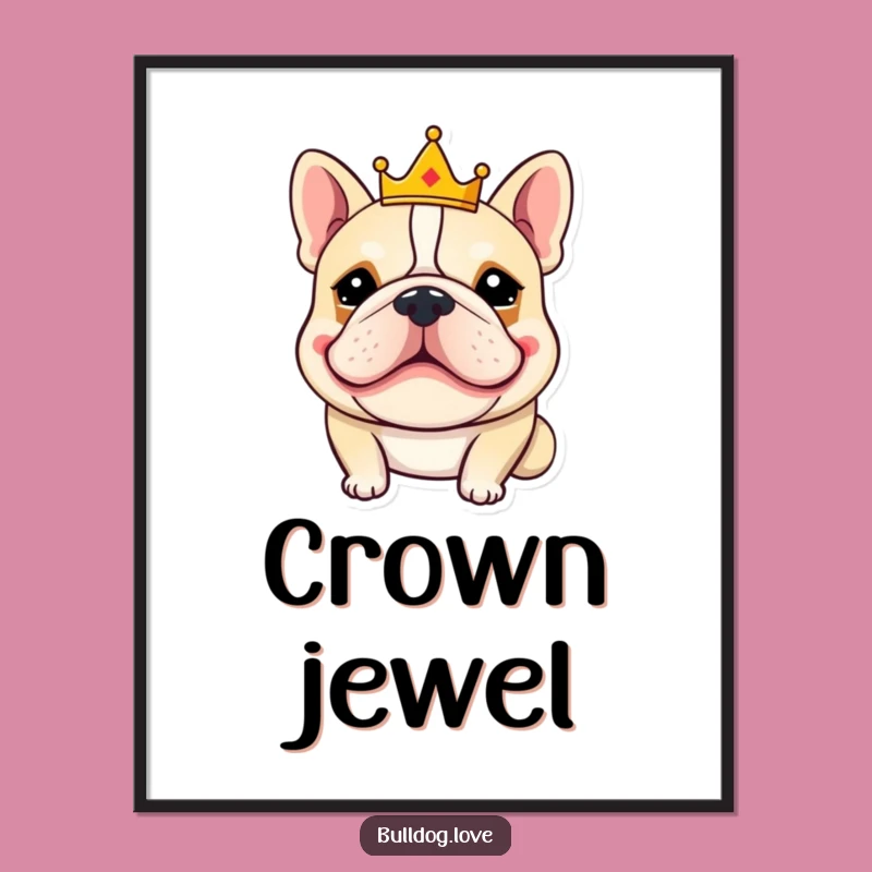 Funny King Bulldog Digital Art: Royal Grin & Crown File, Hilarious Dog Decor Gift