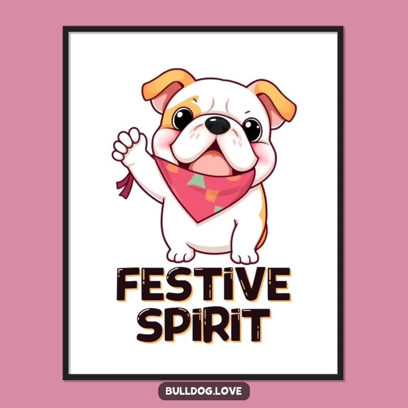 Funny Bulldog Bandana Wave Digital Art: Hilarious Enthusiastic Decor