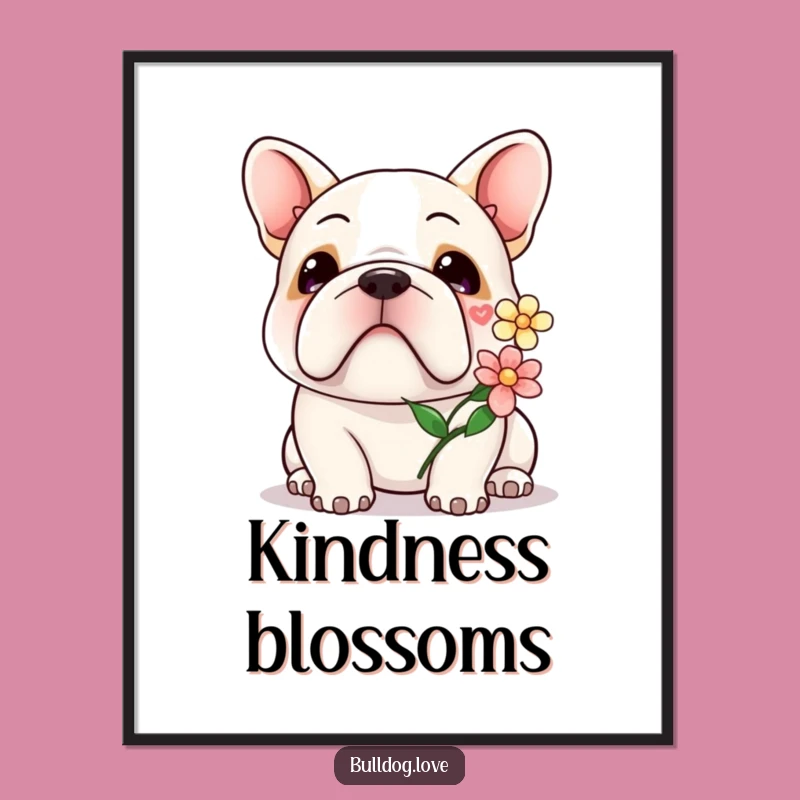 Kawaii Bulldog Flower Digital Art: Gentle Smile, Perfect Instant Sweet Gift