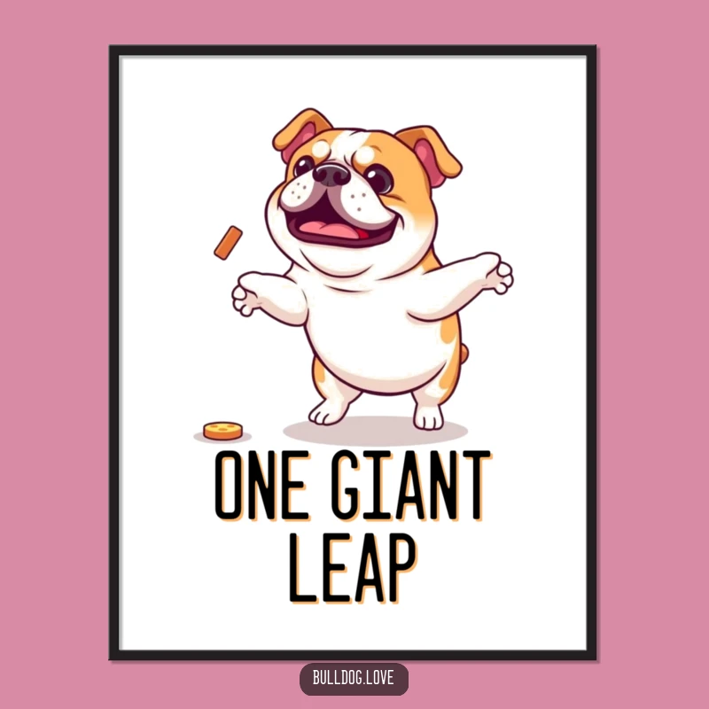 Funny Bulldog Jump Digital Art Print: Energetic Canine Joy for Your Walls Gift