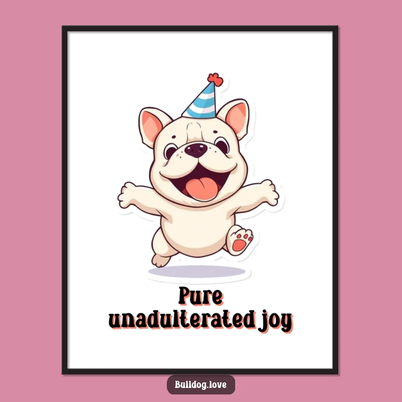 Funny Party Bulldog Digital Art - Energetic Jumping Dog Decor Gift