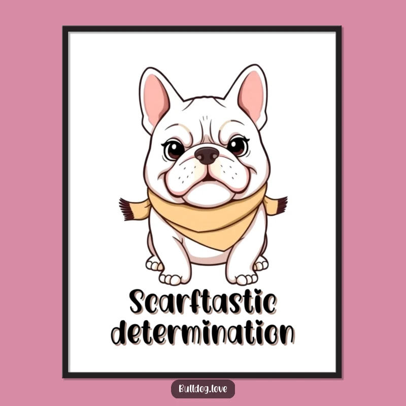 Funny Bulldog Scarf Digital Art Print: Determined Canine Charm for Your Walls Gift