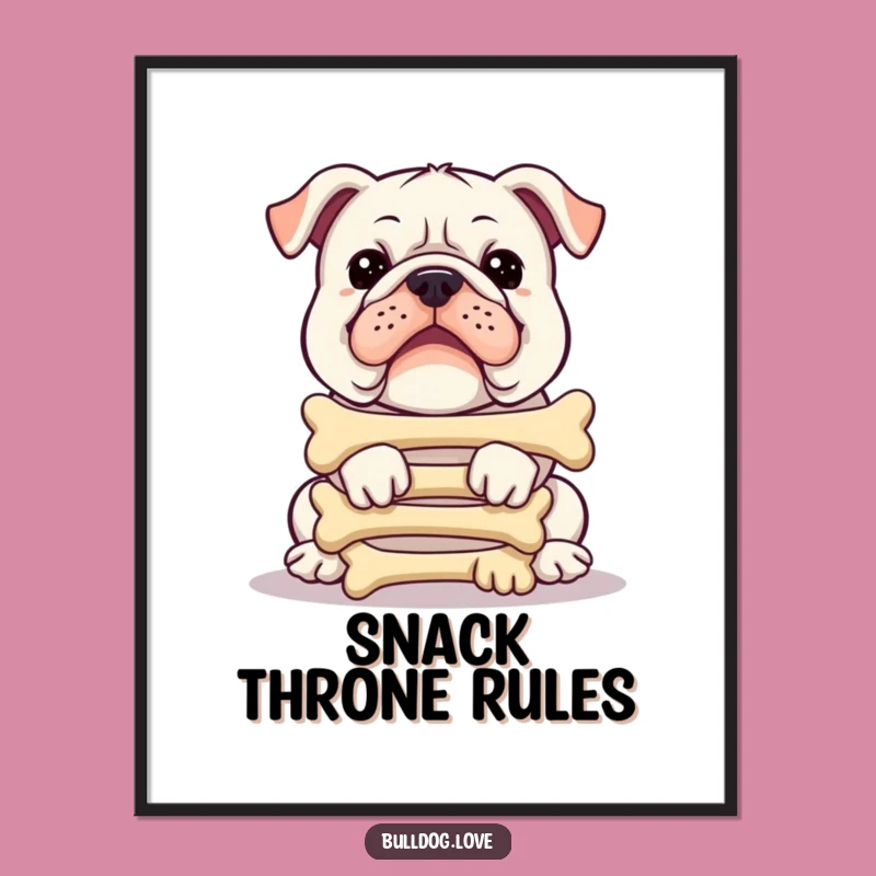 Funny Bulldog Bone Balancing Digital Art: Hilarious Canine Decor
