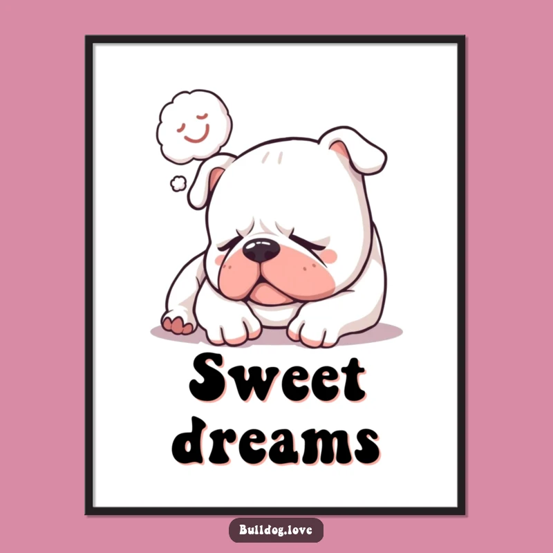 Funny Sleepy Bulldog Snore Digital Art: Printable Dreaming Dog with Zzzs, Instant Funny Gift