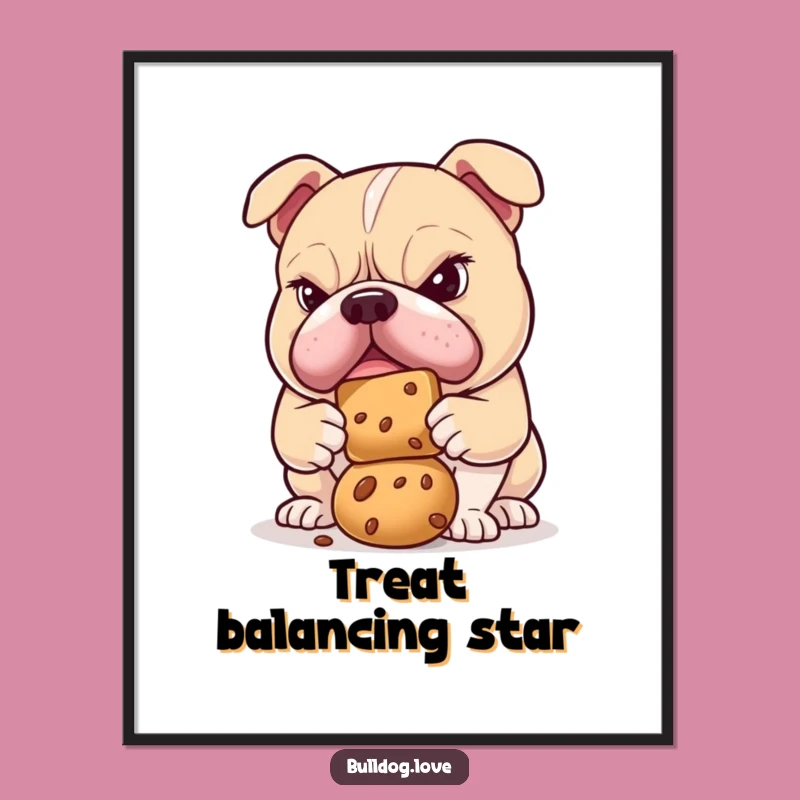 Funny Determined Bulldog Treat Balance Digital Print: Instant Art
