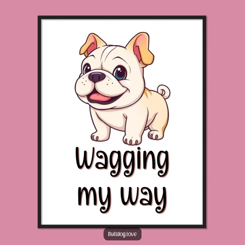 Funny Happy Bulldog Digital Art - Joyful Wagging Tail Decor Gift