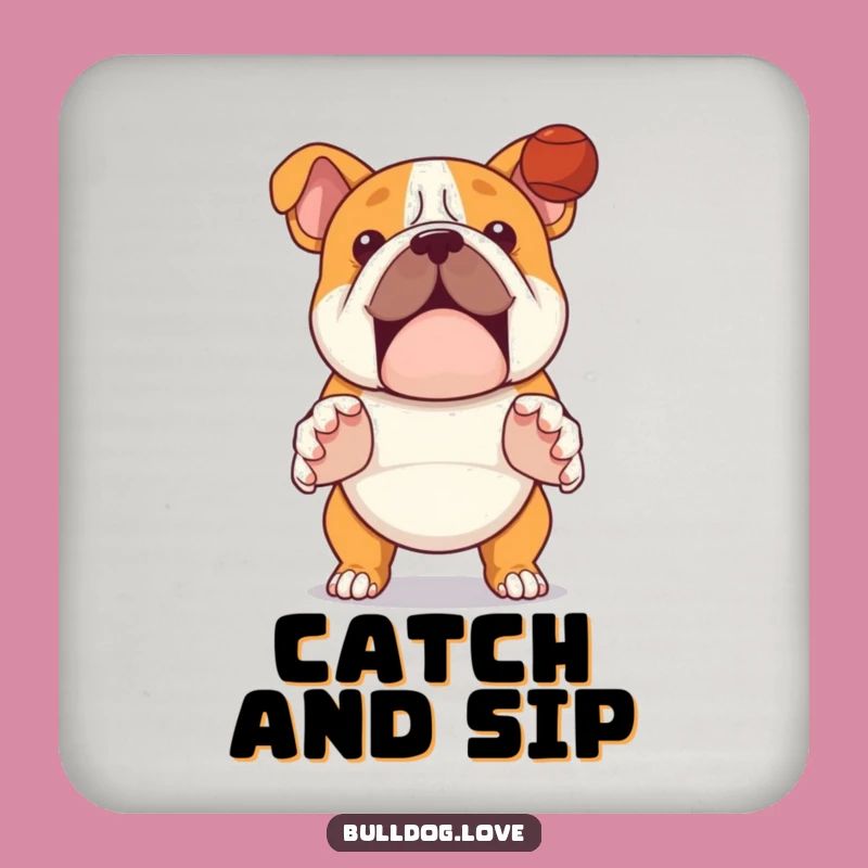 Set of Funny Bulldog Catch Coasters - Ready for Ball Gift