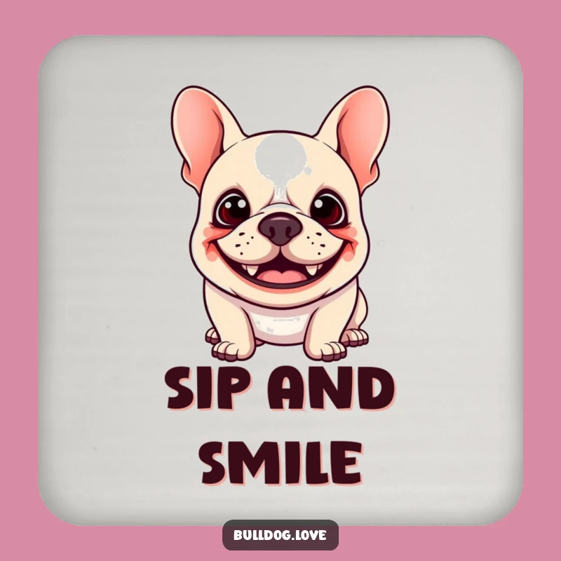 Funny Kawaii Bulldog Drink Coaster - Goofy Grin Floppy Ears, Protect Surface Hilarious Gift