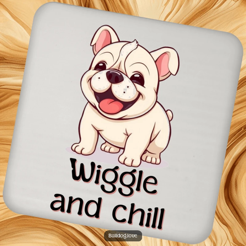 Funny Kawaii Bulldog Coasters featuring a dog in a joyful wiggle, protecting tables with clumsy charm.