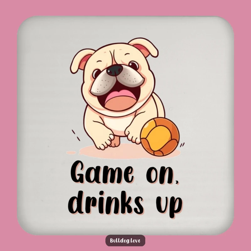 Funny Bulldog Ball Chase Coasters: Protect Surfaces with Playful Canine Art