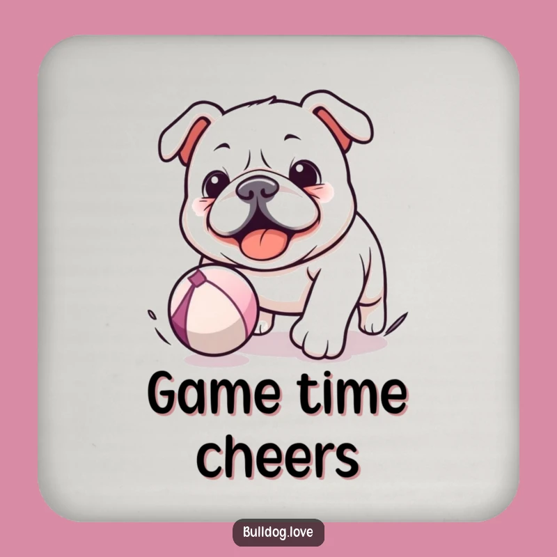 Funny Kawaii Bulldog Drink Coaster - Chasing Ball, Protect Surface Hilarious Gift