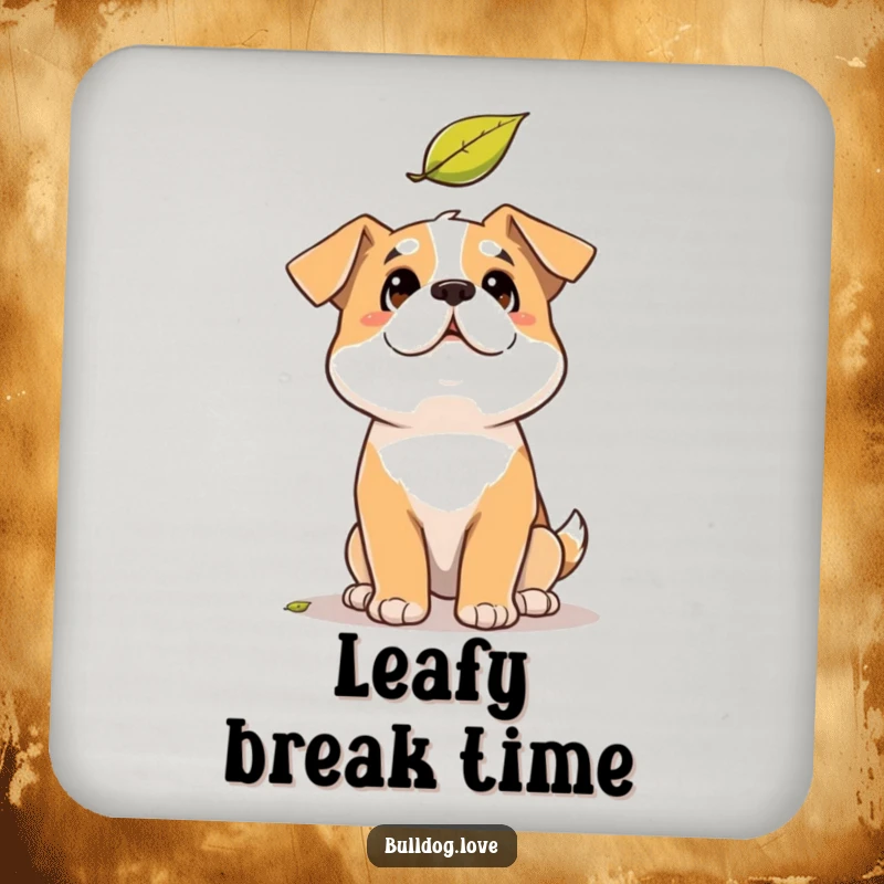 Funny Solid Dog Coaster: Solid build dog looking up with amused curiosity at a falling leaf, protecting surfaces.