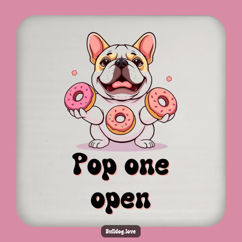 Funny Bulldog Juggling Donuts Coaster Set - Protect Surfaces with Humor