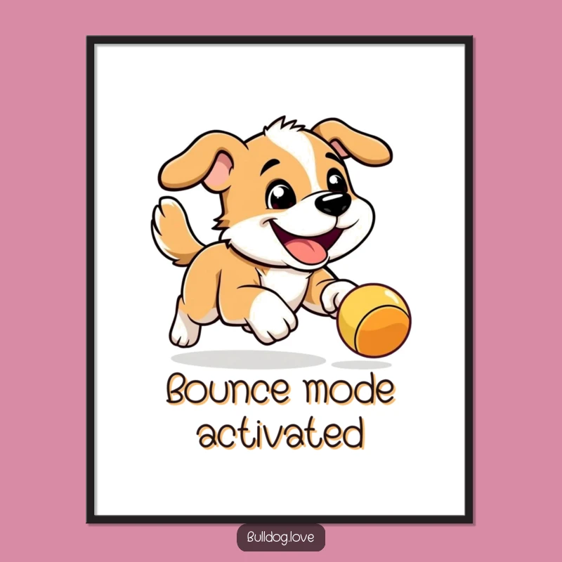 Funny Energetic Dog Poster: Bouncy Toy Chase, Dynamic Wall Art Gift