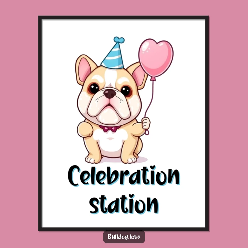Funny Bulldog Party Poster: Festive Dog Art, Perfect Celebration Decor