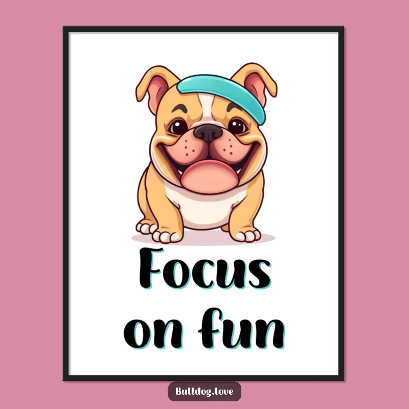 Funny Bulldog Frisbee Poster: Goofy Dog Art for Whimsical Wall Decor