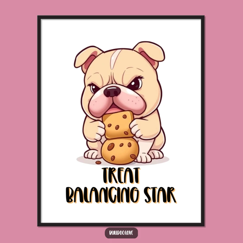 Funny Determined Bulldog Treat Balance Poster: Wall Art for Focus