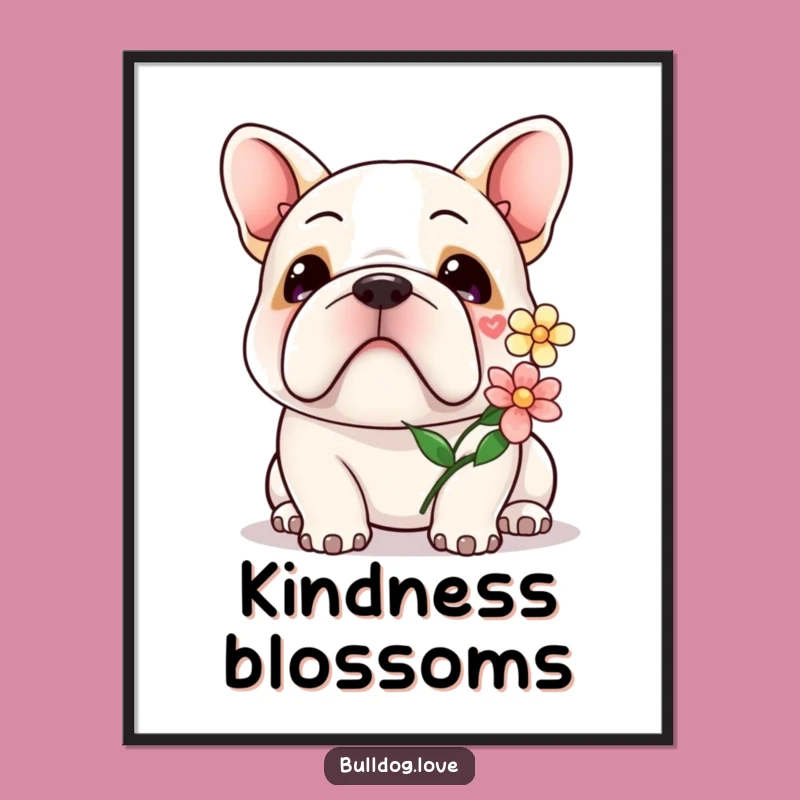 Kawaii Bulldog Flower Poster: Gentle Art, Perfect Sweet Wall Decor
