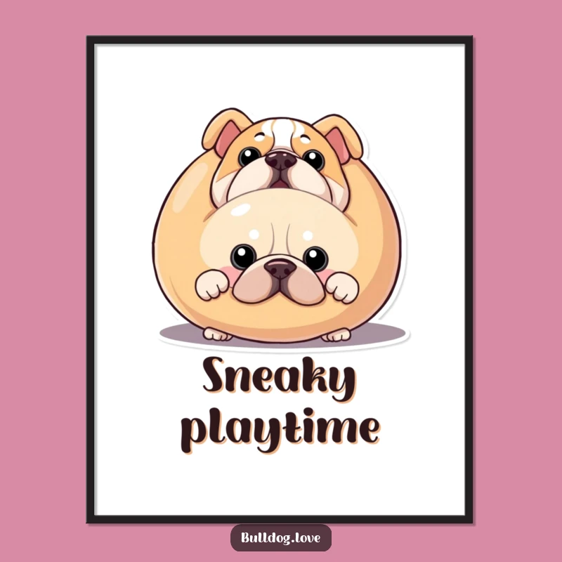 Mischievous Bulldog Peekaboo Funny Poster - Squeaky Toy Art Gift