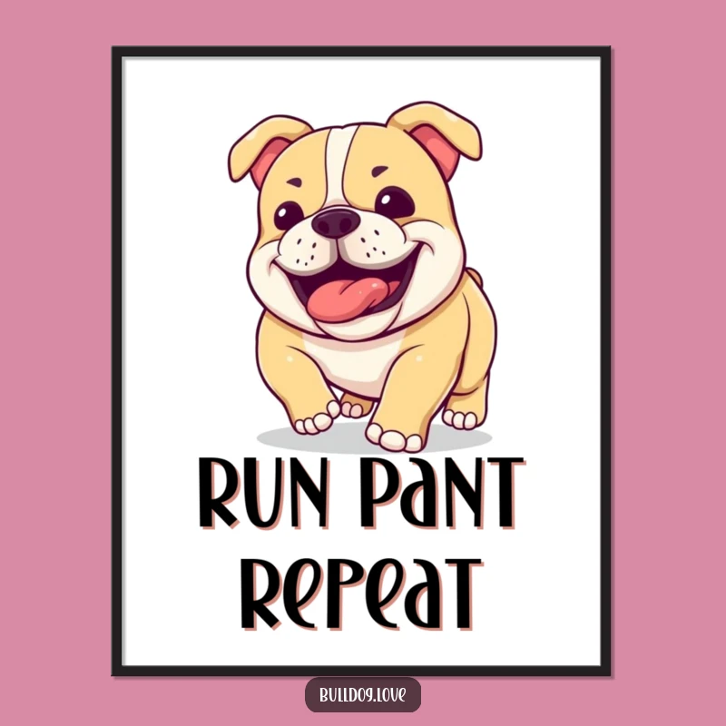 Funny Bulldog Jowls Panting Poster: Wall Art for Fitness Fans