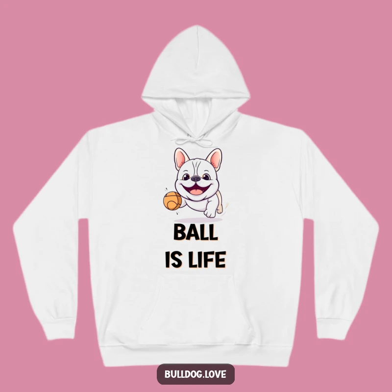 Cozy Funny Kawaii Bulldog Chasing Ball Hoodie: Warm Humor Gift