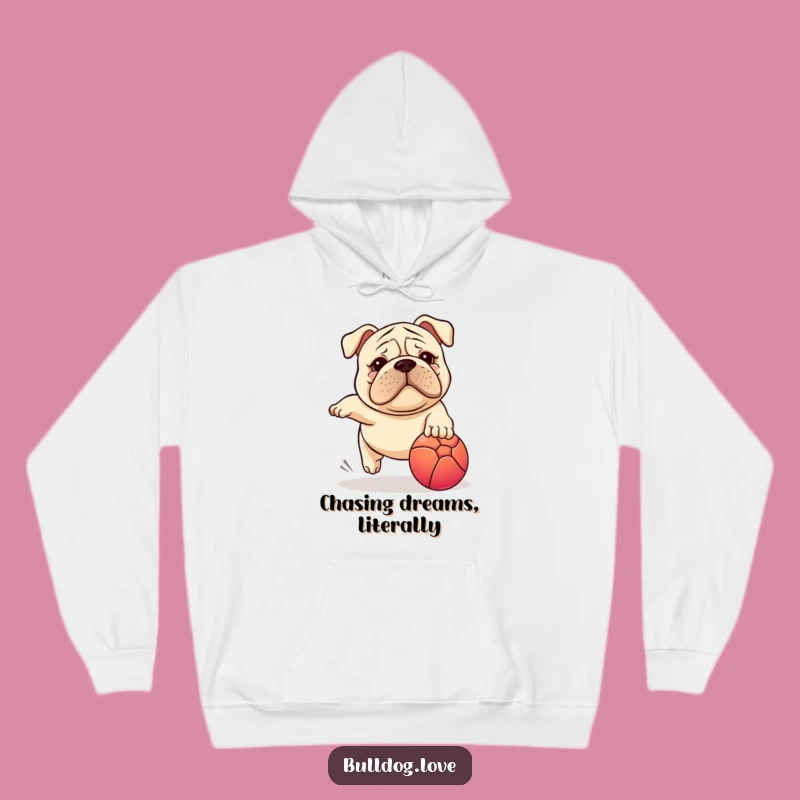 Funny Stocky Dog Hoodie: Wrinkled Face Chasing Ball, Cozy & Hilarious Gift